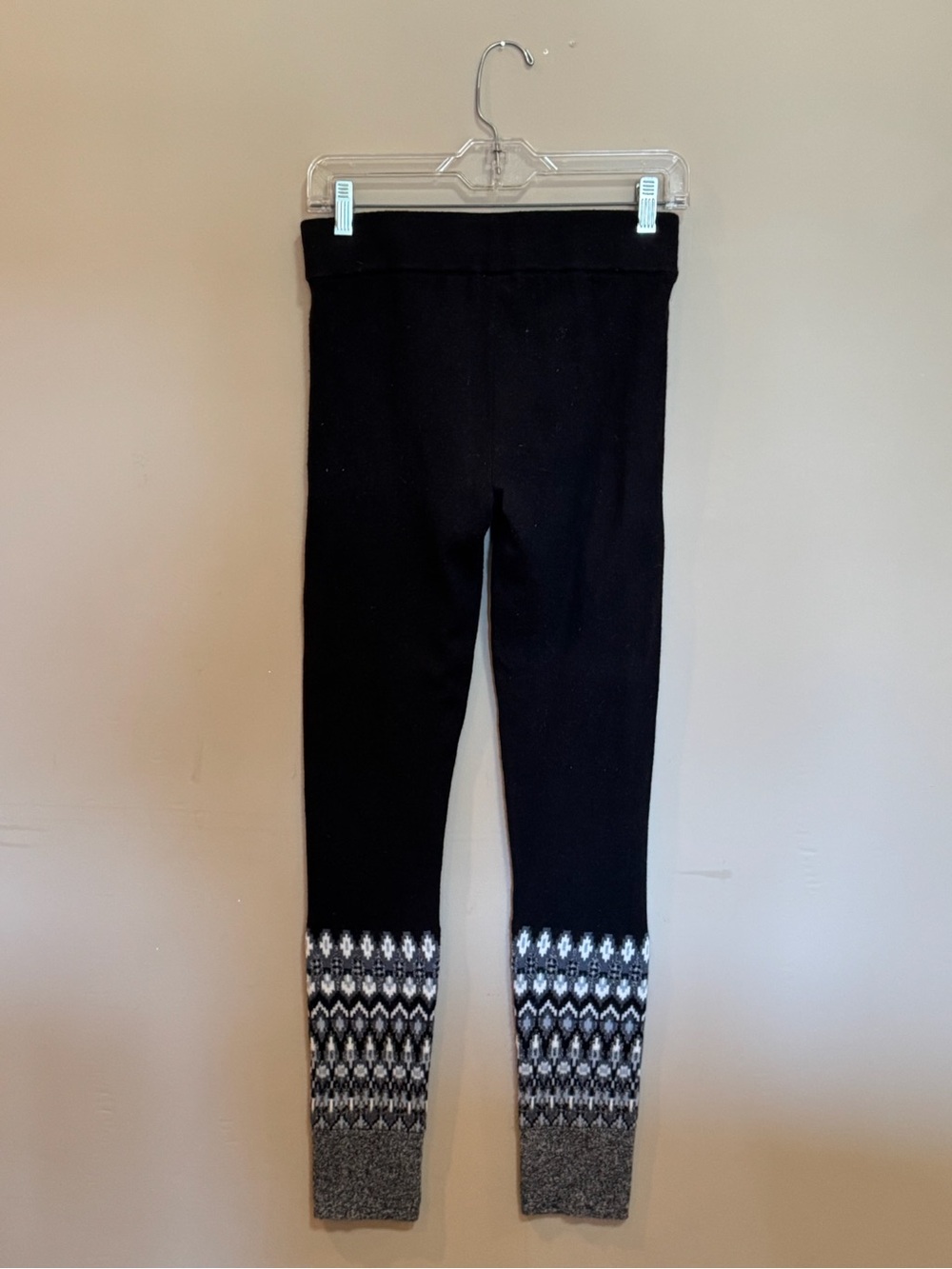 GAP Black Knit Leggings with Monochrome Fair Isle Cuffs - Picture 2 of 5
